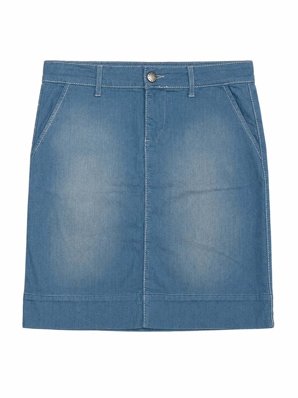 Zara Women's Light Blue Distressed White Stitching Jean Denim Skirt Size 6